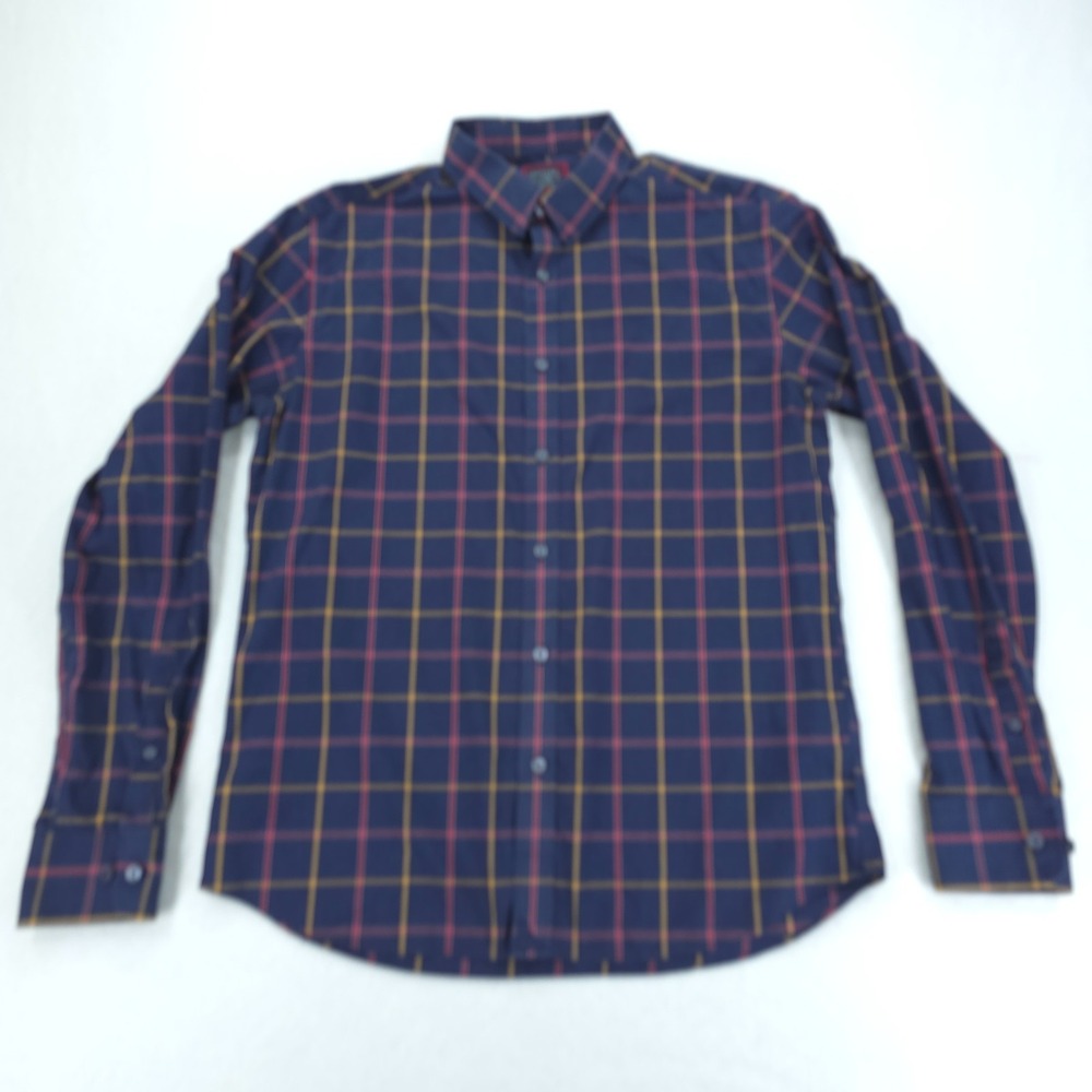 Untuckit Shirt Mens Large Blue Window Plaid Wrinkle Free Long Sleeve Button Down